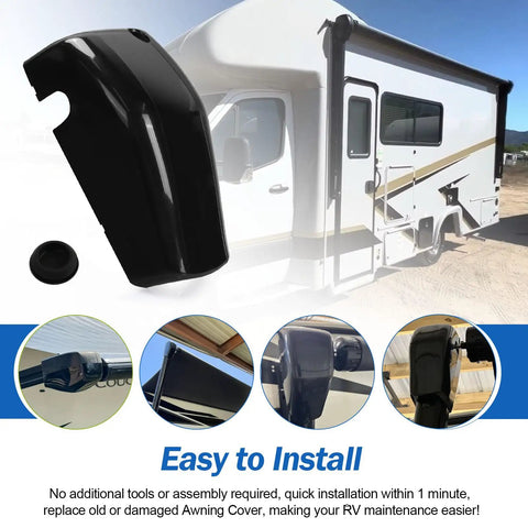 Right Side RV Awning Motor End Cap Front Cover For Solera And Lippert Components, Black Replacement Part For Solera Awnings, Durable And Easy Install on RV awning