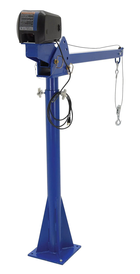 Rock Solid AC Powered Jib Crane delivering 2000 lb capacity and telescoping boom with AC motor and cable winch.