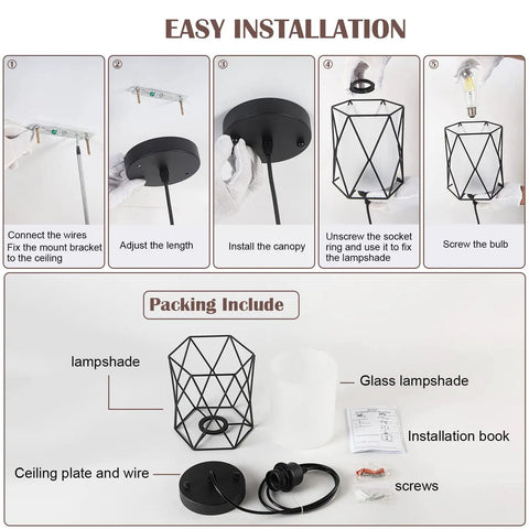Easy installation guide for Super Cool Industrial Over Sink Pendant Light Boasting A Black Cage Design With Frosted Glass.