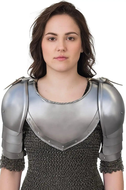 Beefy Medieval Iron Gorget Spaulders Arm Shoulder Set For Viking Crusader Pauldrons Armor With 18 Gauge Steel Adjustable Leather Straps Natural Oiled Finish worn