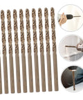 Hardcore 10pc Cobalt Steel Drill Bit Kit Built For Tough Jobs With Precision Angled Inserts To Shred Cast Iron And Stainless Steel Like Butter Without Breaking A Sweat On Any Metal Job Today, 10 drill bits