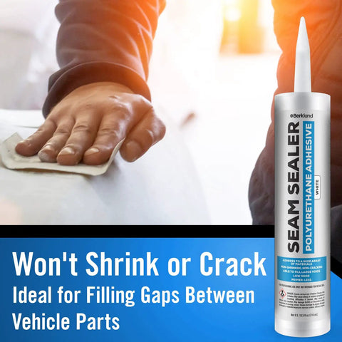 Two Pack Polyurethane Seam Sealer For Auto Body Projects Paintable White Formula That Wont Shrink Or Crack, Flexible Joint Filler For Bare Or Painted Metal, RV Roof Sealant With Gloves, 10oz