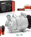 Replacement AC Compressor With Integrated Clutch Six Groove Pulley For Dodge Caliber Jeep Compass 2007 To 2009 front view with packaging.