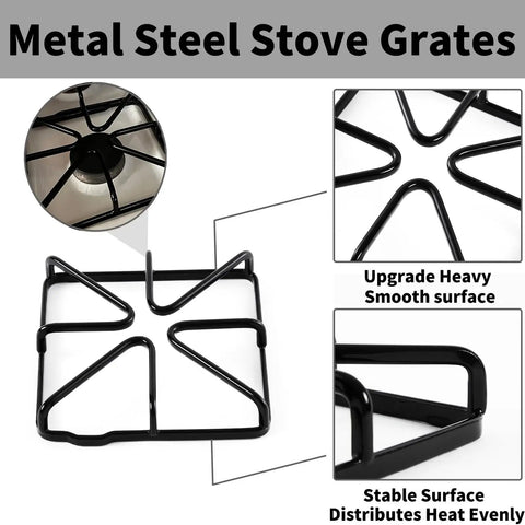 Metal Steel Stove Grates close-up, featuring the Beefy 4-Piece Stove Grate Replacement Set For GE Kenmore Hotpoint Gas Ranges.