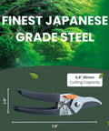 Japanese Made Bypass Pruning Shears for Serious Garden Work, 7.9 Inch Long, cutting capacity illustration, displayed on greenery.