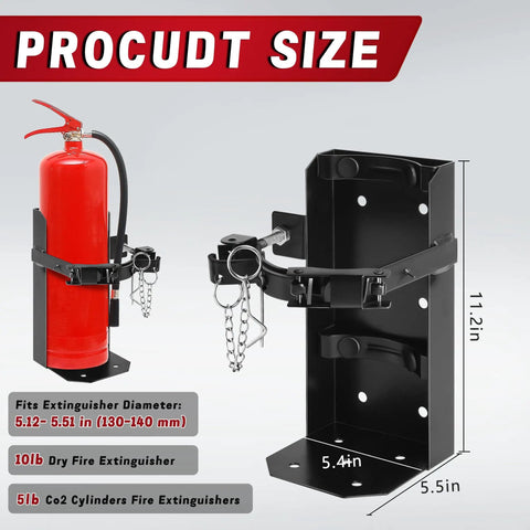 Heavy Duty Wall Mount Fire Extinguisher Bracket For 10lb Dry And 5lb CO2 Extinguishers, metal holder, front view