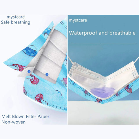 Kids Disposable Face Masks 50 Pack For Ages 5 To 12 3 Layer Filtration With Metal Nose Clip Multicolor Breathable Waterproof