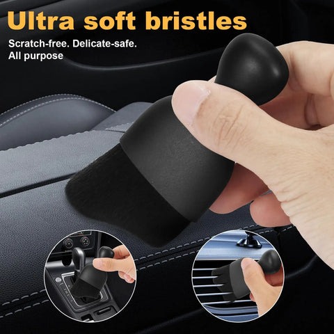 Using boar hair brush from 8 Piece Car Detailing Kit With Boar Hair Brushes Ultra Soft Duster Microfiber Cloths Reusable 160g Cleaning Gel And Portable Organizer Bag For All Rides to clean car interiors, dashboard, and vents.