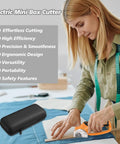 Hassle Free Cordless Electric Scissors Rechargeable Box Cutter With Led Light And Safety Lock used for cutting fabric with ergonomic grip.