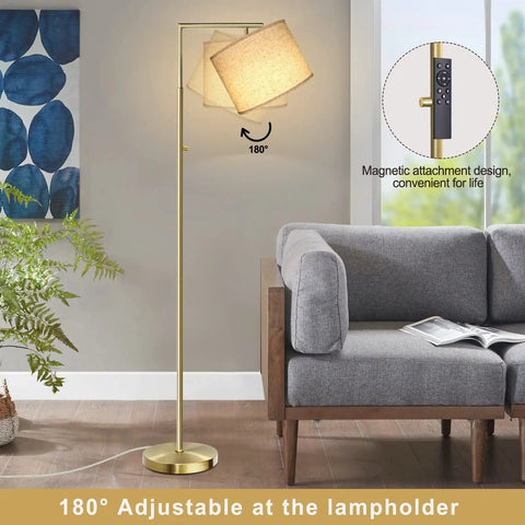 Dope Dimmable Floor Lamp With Remote Control, 4 Color Temperature Lighting, Tall Gold Standing Lamp With Beige Shade in living room