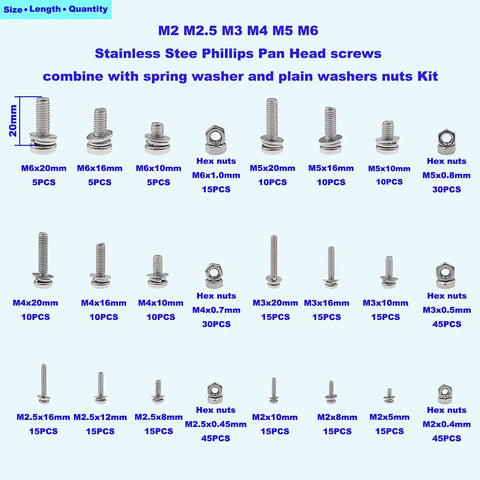 Built Different Heavy Duty 304 Stainless Steel Metric Fastener Assortment Kit Covering M2 Through M6 with hex nuts and washers.