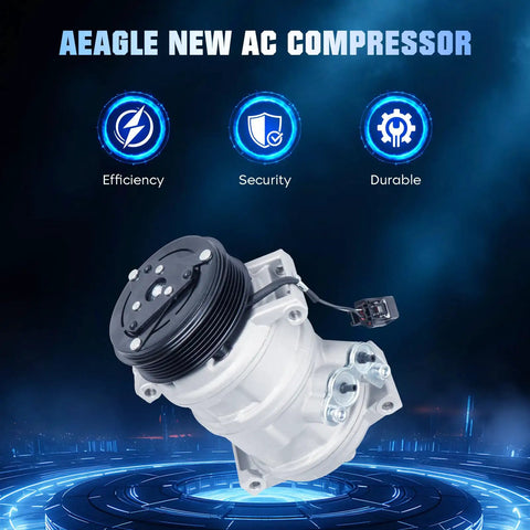 Top Shelf AC Compressor For Chevy Traverse Buick Enclave Gmc Acadia 3.6L V6 Climate Control Pump shown from side with black pulley.