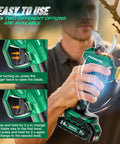 Cordless Electric Pruning Shears That Flat Out Cut Up To 2.1 Inch Branches, LCD Display, 21 Volt Brushless Motor, dual grip view.