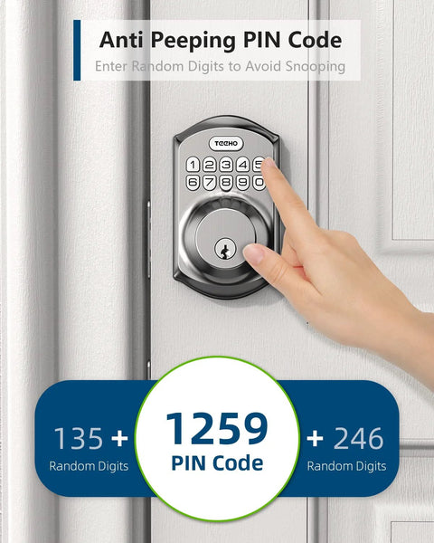 Keyless Entry Door Lock With Keypad And Auto Lock, Smart Deadbolt For Front Door, Satin Nickel Finish, anti-peeping feature shown