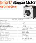 Front view of a NEMA 17 two-phase bipolar stepper motor with square faceplate, protruding shaft, and white side connector.