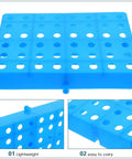 Blue ventilated plastic floor riser pallet with raised design and forklift friendly structure for warehouse and supermarket use