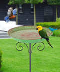 Durable 10 Inch Standing Metal Bird Bath With Stake Outdoor Garden Feeder Bowl Vintage Green Yard Decor For Patio And Lawn