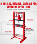 Heavy Duty H-Frame Hydraulic Floor Press for Garage and Shop, 12 Ton Capacity, 24,000 Lb, adjustable height details