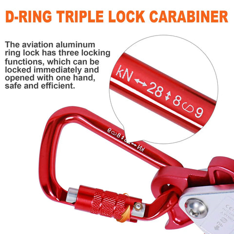 Steel Core Flip Line For Tree Climbing With Half Inch By Eight Foot Wire Rope Heavy Duty Triple Lock Carabiner Adjuster
