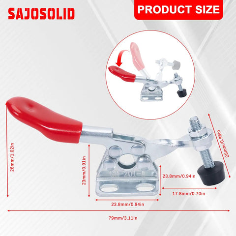 Heavy Duty 4 Pack Quick Release Toggle Clamps For Woodworking And Welding Projects, Zinc plated, 79mm size with red handle.