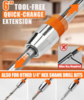 6 inch tool-free quick change extension for Heavy Duty 14 Piece Spade Drill Bit Set With Quick Change Extension Sae Paddle Bits.