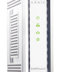 Ultra Fast DOCSIS 3.1 Cable Modem With Dual 1Gbps Ethernet Ports No Fuss Plug And Play Setup For Xfinity Cox Spectrum Works With Plans Up To 2Gbps Modem Only Router Required. Modem displaying front LED icons.