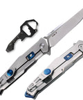 Hard Hitting Tactical Folding Pocket Knife For Men With 14C28N Stainless Steel Blade displayed with 6-in-1 tool