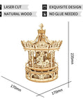 Wooden Puzzle Carousel Kit With Five Moving Horses And Music Box Hands On 3D Mechanical Model That Rotates Lifts And Sways Simultaneously Great Gift For Adults And Teens Christmas Or Birthday Hobby Craft, 170mm x 170mm x 235mm
