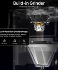 Close-up of the built-in grinder in Compact Automatic Coffee Maker With Built In Grinder, programmable design for fresh coffee.