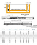 Detailed technical drawing of Rugged 12 Inch Full Extension Drawer Slides With Locking Mechanism 150 Lb Capacity with dimensions.