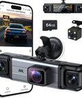 All Around 360 Degree Dash Cam With Front Rear Inside And Side Lenses, 4K Front And Three 1080P Feeds with smartphone app display