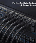 10Gbps Snagless Cat 6 Ethernet Cable Kit, 10 Pack, 10 Ft Length, plugged into server, black cables with snagless boots