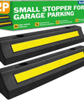 2 Pack Garage Parking Stopper For Garage And Driveway, 16.9 Inch Wheel Stop Bumper With Reflective Yellow Strip, Dope Durable Rubber Car Parking Aid To Protect Walls And Vehicle, Easy Install With Screws