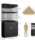 Diagram of 71 Inch Tall Corner Bar Cabinet With App Control And Motion Sensor LED Lighting Modern Liquor Display With Mirror Back And Glass Doors