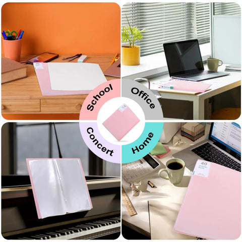 60 Pocket Portfolio Binder Organizer With Clear Sheet Protectors for 8.5 by 11 Inches Documents in various settings: school, office, concert, home.
