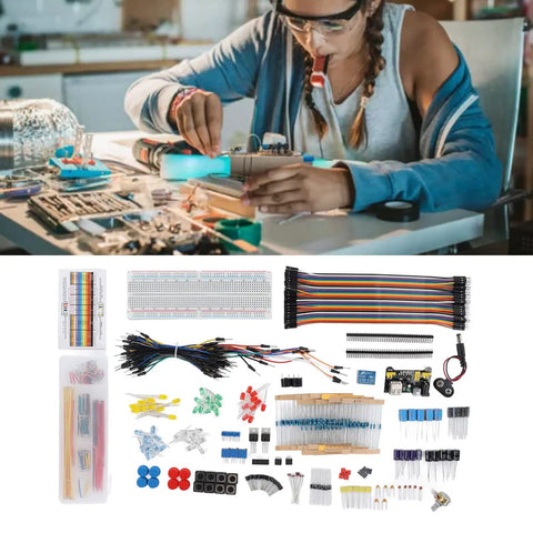 Student using Dope Electronics Do It Yourself Kit With Resistors Capacitors Transistors And Jumper Wires Plus A Power Module
