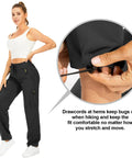 Woman wearing Women's Hiking Cargo Pants With Quick Dry Fabric And UPF 50 Protection, showing drawcord hem detail.