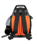 Backpack gas powered leaf blower with harness beast mode power 2.7kW 850CFM 63cc 4.3HP two stroke engine rear view
