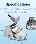 Heavy Duty Electric Ice Shaver And Snow Cone Maker Machine With Killer Blade Adjustments and solid ice pick for fluffy snow ice.