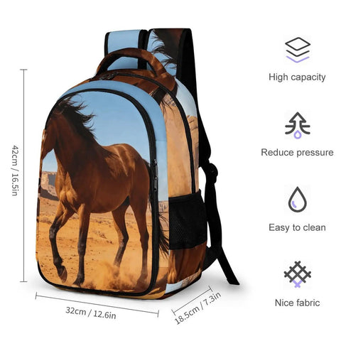 Western Style Horse Print Unisex Backpack With Large Capacity For School, Work, And Travel, Durable Polyester Daypack