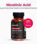 Extended Release Niacin 500 Mg Supplement Smooth Cholesterol Support For Heart Health Nicotinic Acid Gentle Formula 200 Tablets in a bottle