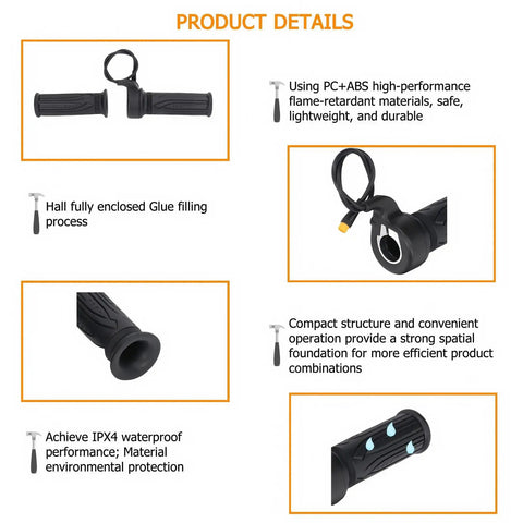 Full Twist Ebike Throttle Grip 3 Pin Waterproof Joint Right Hand 12V To 72V Compatible For Electric Bike Scooter