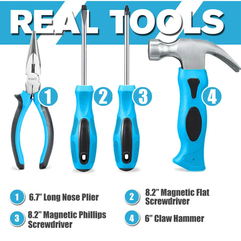 Blue 18 Piece Kids Builder Tool Set With Real Hand Tools And Reinforced Tool Belt For Waist 20 To 32 Inches Perfect hammer