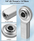 1/4"-28 Thread x 1/4" Bore Shop Grade Stainless Steel Rod End Bearings, Right Hand Female Thread Heim Joints, Heat Treated C1045 Steel
