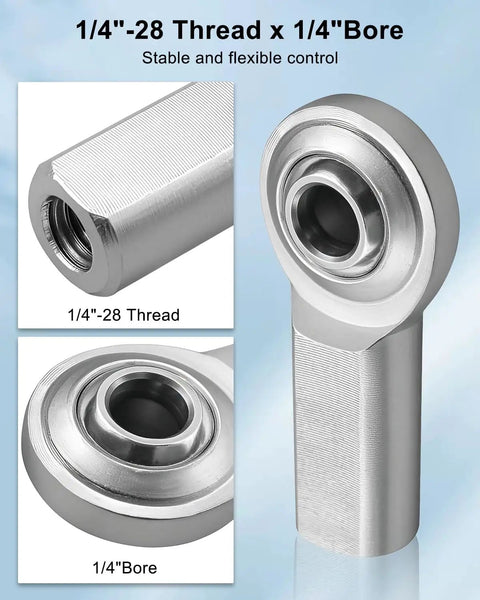 1/4"-28 Thread x 1/4" Bore Shop Grade Stainless Steel Rod End Bearings, Right Hand Female Thread Heim Joints, Heat Treated C1045 Steel