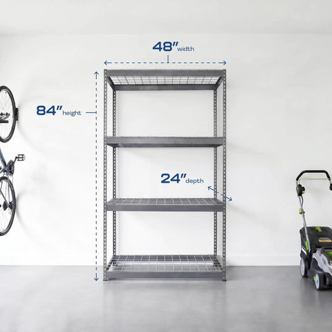 Heavy Duty Steel Garage Shelving Unit, 24X48X84 Industrial Storage Rack With 300 LB Max Load Per Shelf, Hammertone Finish, Rock Solid Badass Organization System