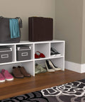 All-Purpose Closet Organizer In White For Stackable Closet Systems With shoes and bags, measures 15.35 H x 36 W x 11.61 D