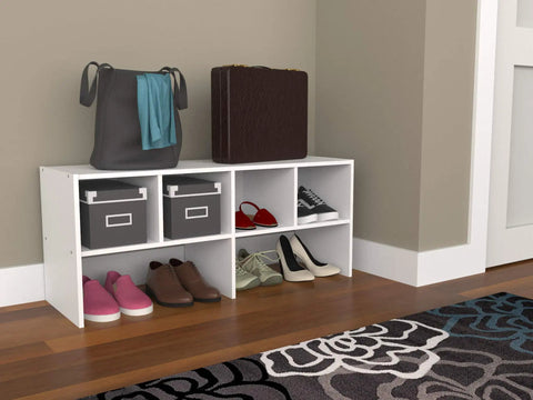 All-Purpose Closet Organizer In White For Stackable Closet Systems With shoes and bags, measures 15.35 H x 36 W x 11.61 D