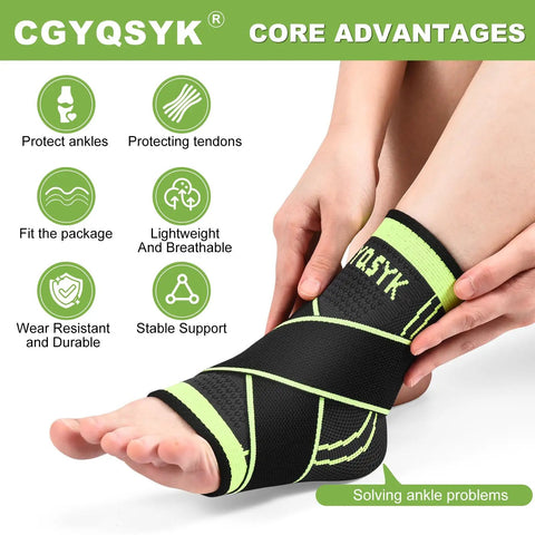 Adjustable Ankle Brace For Men And Women, Compression Support That Stabilizes Ligaments, Eases Swelling, Large Size, Green