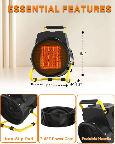 1500W Outdoor Space Heater For Patio And Garage With 3 Second Quick Heat, Overheat Protection, Non Slip Cushion Base